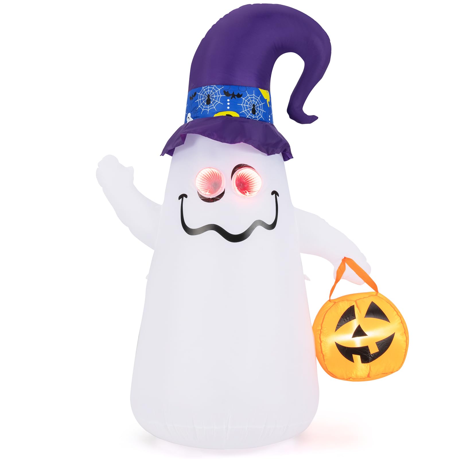 Tangkula Fantôme Gonflable Mignon avec Citrouille Jack-O'-Lantern 1,8 m pour Halloween